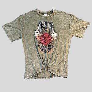 Wander With Love Angel Wing Rose Flash Art Boyfriend Tee XL 15-17